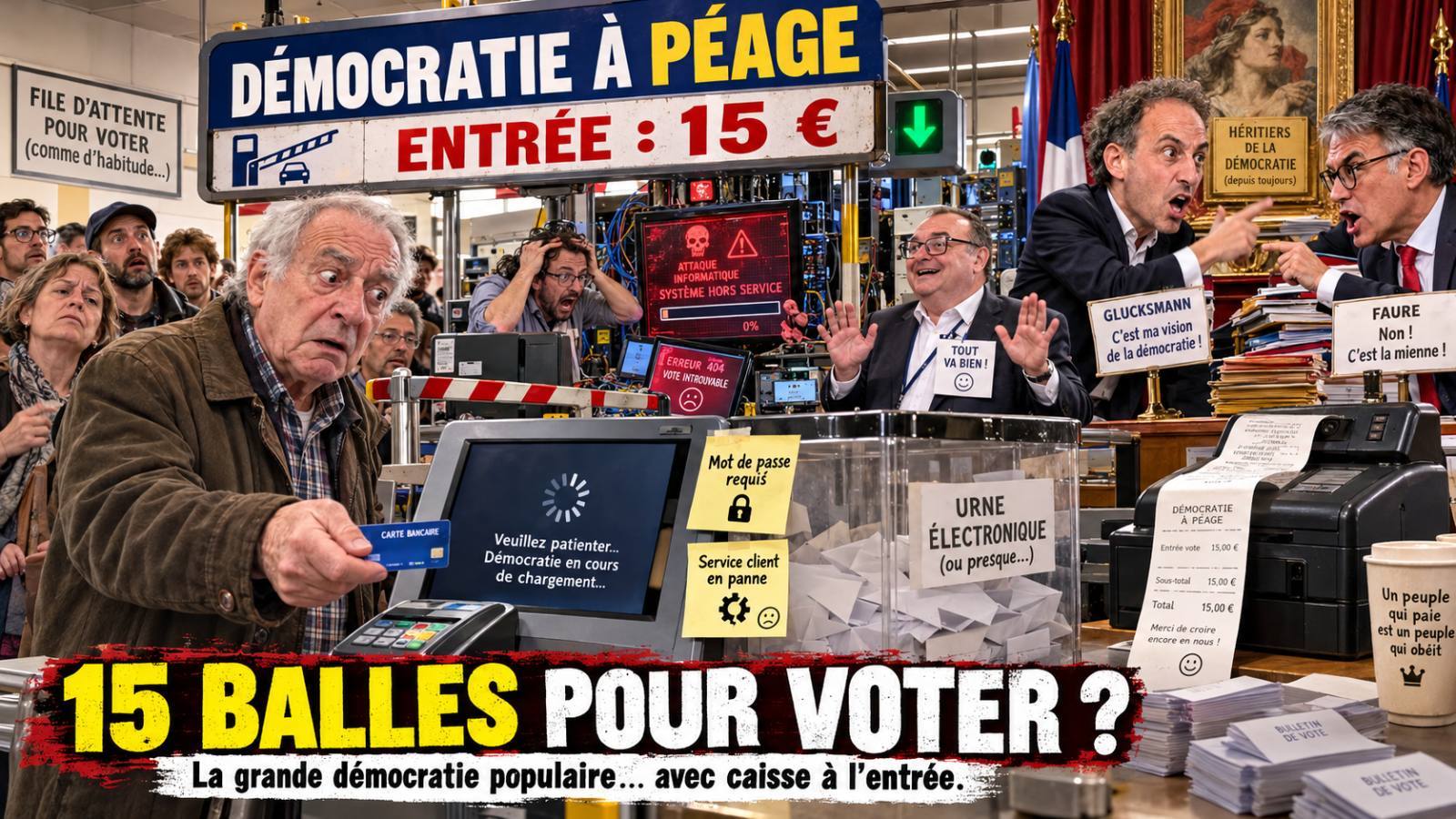 Sarcasme sur le péage de 15 balles et les problèmes techniques du vote